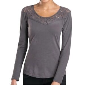 Kuhl Lively Long Sleeve Shirt Charcoal Grey Lace Yoke Cotton Women's Size Medium